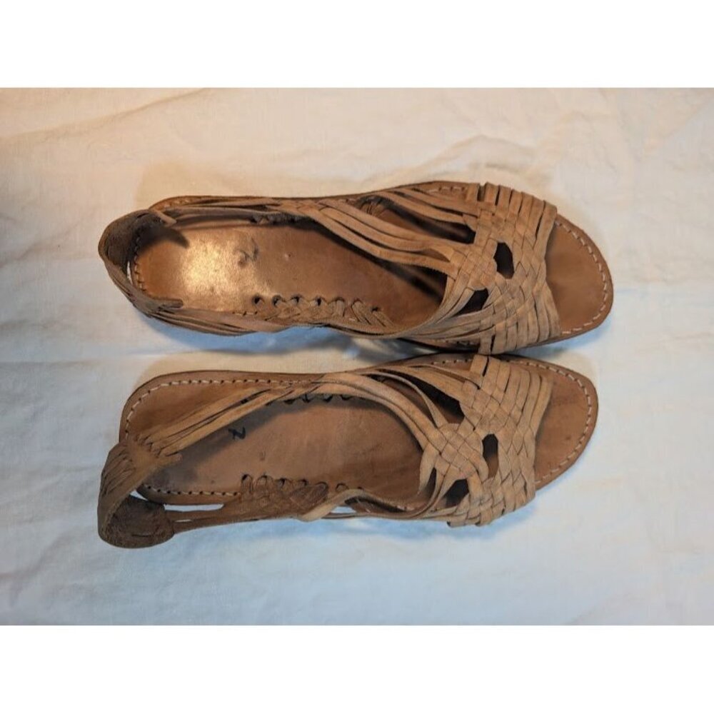 Huarache handmade leather sandals women's size 7 tan leather minimal sole - Picture 4 of 4